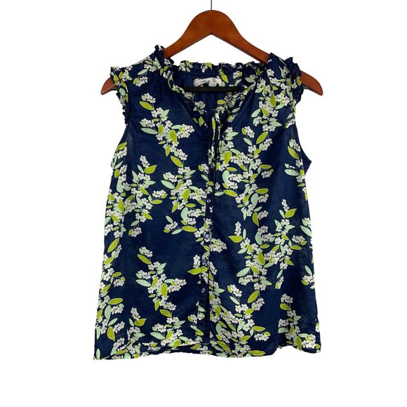 Old Navy Womens Floral Sleeveless Top Size M 100% Cotton Navy & Green - Picture 1 of 6
